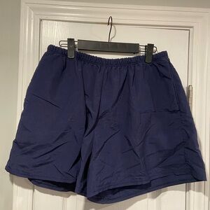 L.L. Bean Size 14 Navy Blue Lined Nylon Swim Shorts Lockets Elastic Waist
